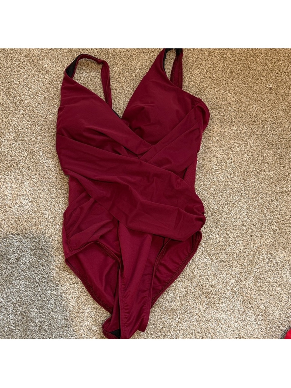 Excellent Cond. Miraclesuit Burgundy Illusionists Wrap-Front One-Piece Swimsuit